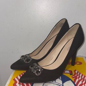 Nine West Black Heels with Silver Embellishment size 9.5 M